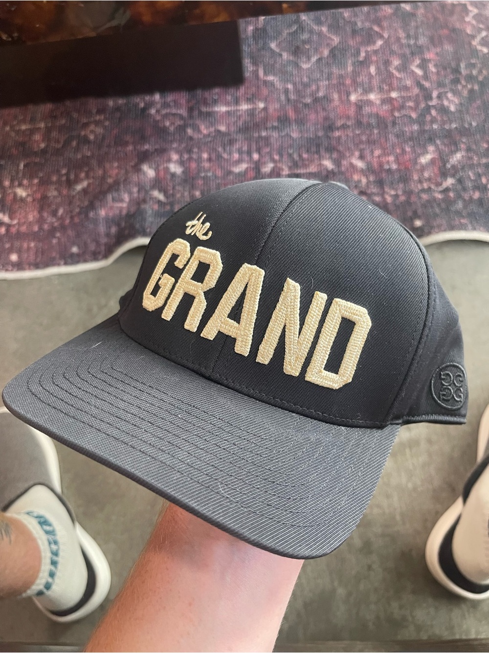 G/FORE Black Cap with Cream 'THE GRAND' Embroidery
